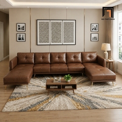 E3 Ghế Sofa Chữ U UT70 Foia 3m1 Da Nâu Đậm Hiện Đại