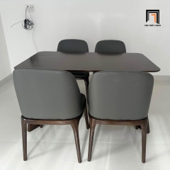 Bộ bàn chữ nhật chân V 4 ghế nệm da simili 31-KH4-G13-B92 xám ghi