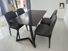 Bộ bàn chữ nhật chân V 4 ghế nệm da simili 31-KH4-G13-B92 xám ghi