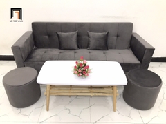 H2 Bộ ghế sofa giường nằm hiện đại GBL2 xám đậm vải nhung 2m