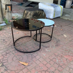 F3 Cặp bàn trà mặt kính đen trắng BTPK25 Rayga giá rẻ nhỏ gọn