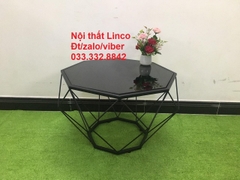 Q1 Bàn sofa phòng khách lục giác giá rẻ 70cm mặt kính sơn đen