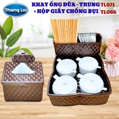 Combo khay đựng đũa nhà hàng quán ăn kèm hộp giấy - Size Trung