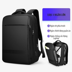 Balo đựng Laptop, Macbook 15.6 inch Mark Ryden 2 ngăn lớn mở 180 độ viền da kèm cáp sạc ẩn cao cấp