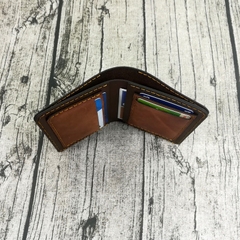Ví đứng da bò handmade cao cấp - Nâu phối màu