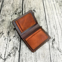 Ví đứng da bò handmade cao cấp - Nâu phối màu