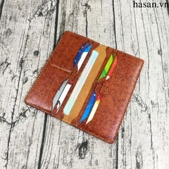 Ví da mẫu dài cầm handmade da thật cao cấp gợn sóng