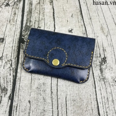 Ví da mini da bò cao cấp gài nút - Xanh dương bông
