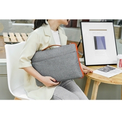Túi chống sốc Macbook, Laptop viền màu, ngăn phụ ngang kèm quai xách bằng da