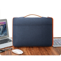 Túi chống sốc Macbook, Laptop viền màu, ngăn phụ ngang kèm quai xách bằng da