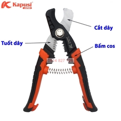 Kìm cắt cáp  đa năng KAPUSI K-9103 185mm, 3 trong 1 cắt-tuốt dây-bấm đầu cos