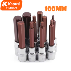 Đầu Tuýp Lục Giác 1/2 Inch Kapusi Dài 100mm (H4-H14) - Thép S2 Siêu Cứng - Chuyên Trị Bu Lông Hốc Sâu - Không Tòe Đầu