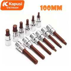 Đầu Tuýp Lục Giác 1/2 Inch Kapusi Dài 100mm (H4-H14) - Thép S2 Siêu Cứng - Chuyên Trị Bu Lông Hốc Sâu - Không Tòe Đầu