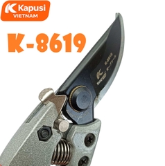 Kéo Cắt Cành 8 Inch KAPUSI K-8619 Lưỡi Đen Dáng Cong Thép SK5 Cao Cấp Có Chốt Khóa Lò Xo Cứng Cáp, BH 12 tháng