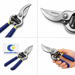 Kéo Cắt Tỉa Cành Tốt 8 Inch KOURITSU Lưỡi Thép Sắc Bén Cán Cao Su Có Lò Xo Trợ Lực Bảo Hành 12 Tháng