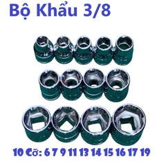 Bộ Khẩu Vặn Ốc 3/8 Inch KOURITSU 10 Chi Tiết Thép Cr-V Cao Cấp (Size 6mm Đến 19mm) - Logo Khắc Chìm Bảo Hành 12T