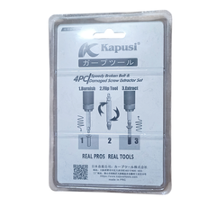 Bộ lấy vít gãy 4 chi tiết Kapusi K-3690 có bề mặt phủ Titanium chịu nhiệt, độ cứng 62-63HRC