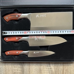 Bộ dao nhà bếp KAPUSI Nhật Bản cán gỗ gồm 3 cỡ, Thép không gỉ