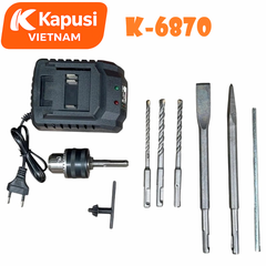 Máy Khoan Đục Bê Tông Pin 21V Kapusi K-6870 – Brushless, 3 Chức Năng, Lực Đập 3.0J, Đầu SDS, Khoan 26mm, BH 12 tháng