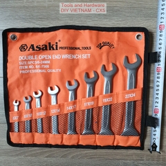 Bộ cờ lê 2 đầu mở hãng Asaki cao cấp, 8 chi tiết từ 6x7 đên 22x24mm