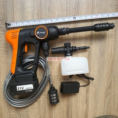 Bộ Máy Rửa Xe pin 21V hãng KAPUSI K-6995 đủ phụ kiện rửa ô tô, xe máy, tưới cây, sân vườn