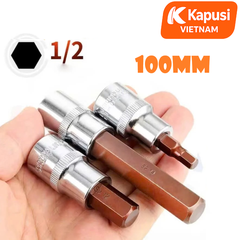 Đầu Tuýp Lục Giác 1/2 Inch Kapusi Dài 100mm (H4-H14) - Thép S2 Siêu Cứng - Chuyên Trị Bu Lông Hốc Sâu - Không Tòe Đầu