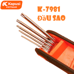 Bộ Lục Giác Gập Hoa Thị 8 Chi Tiết Kapusi K-7981 - Dụng Cụ Vặn Đầu Sao Thân Bọc Cao Su Chống Trượt, BH 12 tháng