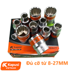Bộ Khẩu Hoa Thị Ngắn KAPUSI Đủ Size 8-27mm - Trọn Bộ Đầu Tuýp Bông 16 Món Thép CR-V Mạ Chrome Chống Rỉ Sét