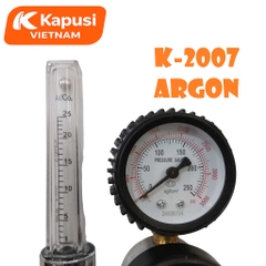 Cụm Đồng Hồ Đo Khí Argon Kapusi K-2007 – Áp Suất 3500psi, Cột Bi Polycarbonate, Ren Trong, Đầu Ra Đuôi Chuột, Bh 12tháng