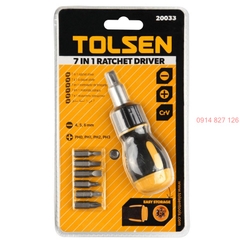 Bộ tô vít lùn tự động đa năng 7 trong 1 Tolsen 20033, 7 đầu dẹp và bake, thép CR-V