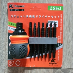 Bộ tua vít lùn 15 trong một, bao gồm 14 đầu vặn và 1 thân tua vít mẹ Kapusi K-9207