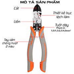 Kìm điện, Kìm cắt, kìm nhọn hãng Kapusi Japan loại 1 cỡ từ 7,5-8-8,5 inch,thép CR-V