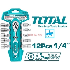 Bộ cần siết 2 chiều kèm 12 socket TOTAL THT14114126 1/4inch thép CrV chất lượng cao 50BV30