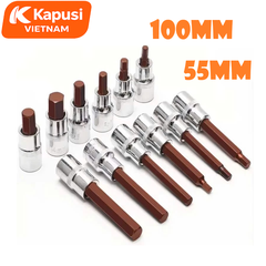 Bộ Đầu Tuýp Lục Giác 1/2 Inch Kapusi - Thép S2 Siêu Cứng - 2 Phân Loại 55mm & 100mm - Chống Tòe Đầu Tuyệt Đối