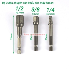 Bộ 3 đầu chuyển vặn khẩu hãng Kapusi K-7844 cho máy khoan điện, máy khoan pin chuôi lục giác