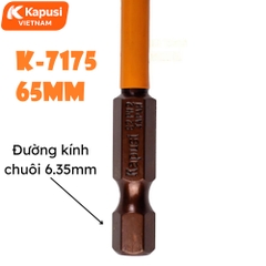 Mũi Bắt Vít 1 Đầu Cỡ 65mm Chân Lục Giác Kapusi K-7175 Thép S2 Nâu Cao Cấp Đầu Bốn Cạnh PH2 Chịu Lực Momen Xoắn Cao BH12T