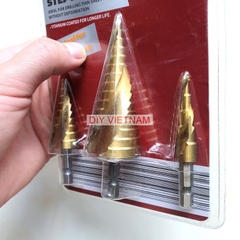Bộ 3 mũi khoan tháp rãnh xoẵn và rãnh thẳng TITANIUM 4-32mm khoan sắt, tôn (Mũi khoét tháp)