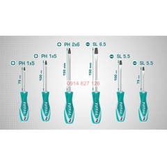 Bộ 6 tua vít TOTAL THT250606 tay cầm thiết kế nhỏ dọn, đuôi tròn