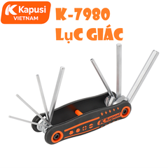 Bộ Lục Giác Xếp Hệ Mét 1.5-8mm Kapusi K-7980 - Dụng Cụ Vặn Lục Giác Đa Năng Thân Bọc Cao Su Chống Trượt Cao Cấp, BH 12T