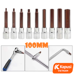 Đầu Tuýp Lục Giác 1/2 Inch Kapusi Dài 100mm (H4-H14) - Thép S2 Siêu Cứng - Chuyên Trị Bu Lông Hốc Sâu - Không Tòe Đầu