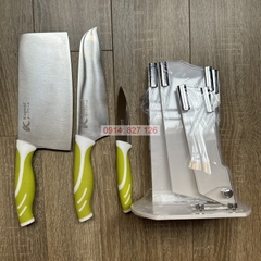 Bộ 3 dao nhà bếp KAPUSI Nhật Bản kèm khay cắm, cán nhựa đa năng, đủ kích cỡ