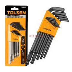 Bộ lục giác hệ inch hãng Tolsen 13 chi tiết đầu bi 20090 thép cr-v đen, chịu nhiệt tốt
