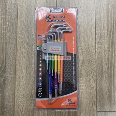 Bộ lục giác hoa thị 9 màu KAPUSI K-0198, 9 cây chữ L từ T10-T50 Thép cao cấp không gỉ