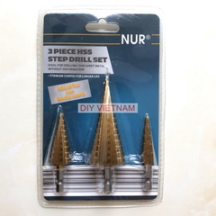 Bộ 3 mũi khoan tháp rãnh xoẵn và rãnh thẳng TITANIUM 4-32mm khoan sắt, tôn (Mũi khoét tháp)
