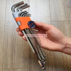 Bộ Lục Giác Đầu Bi Hãng Kapusi K-0193 9 Cây Chữ L 1.5-10mm, Chất liệu thép CR-V6150