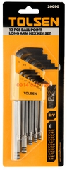 Bộ lục giác hệ inch hãng Tolsen 13 chi tiết đầu bi 20090 thép cr-v đen, chịu nhiệt tốt