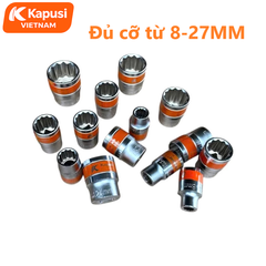 Bộ Khẩu Hoa Thị Ngắn KAPUSI Đủ Size 8-27mm - Trọn Bộ Đầu Tuýp Bông 16 Món Thép CR-V Mạ Chrome Chống Rỉ Sét