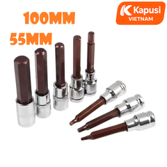 Bộ Đầu Tuýp Lục Giác 1/2 Inch Kapusi - Thép S2 Siêu Cứng - 2 Phân Loại 55mm & 100mm - Chống Tòe Đầu Tuyệt Đối