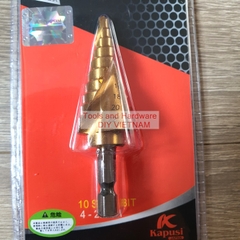 Bộ 3 Mũi khoan tháp rãnh xoăn KAPUSI K-3240 chất liệu titanium các cỡ từ 4-12, 4-22, 4-32mm