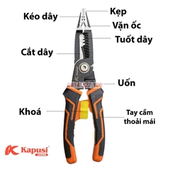 Kìm cắt tuốt dây điện đa năng KAPUSI K-9102 210mm 6 trong 1 kẹp-cắt-vặn-tuốt dây